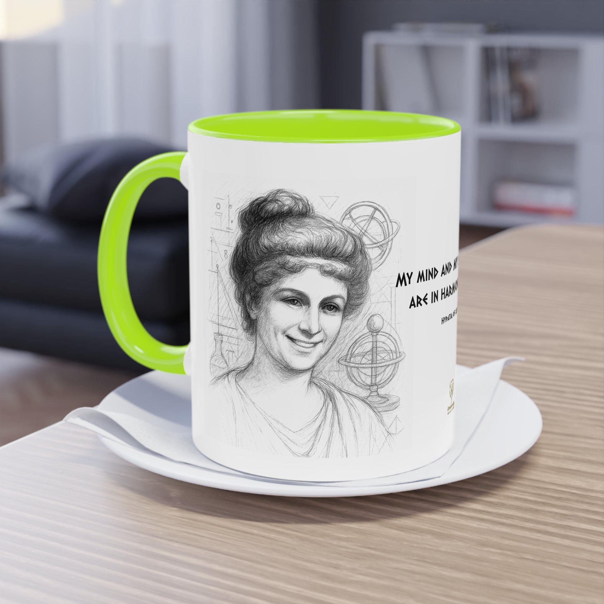 Mug-Women of Light, Hypatia of Alexandria, My mind and soul are in harmony-Sent from USA