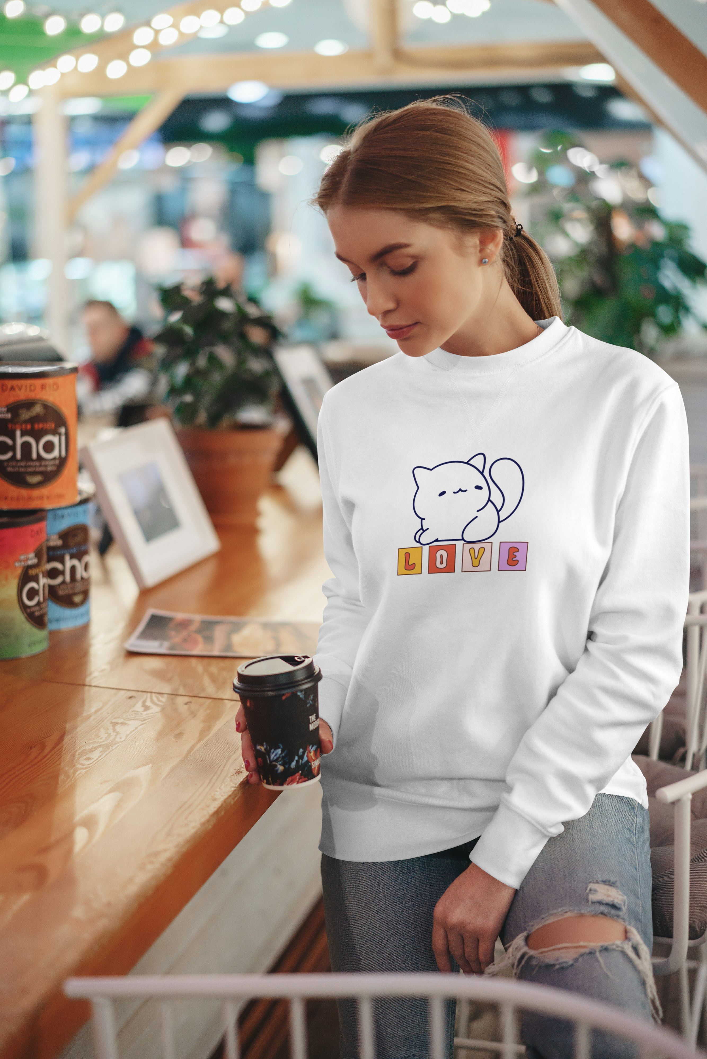 Cute Cat Love Crewneck Sweatshirt - Cozy Gift for Cat Lovers, Funny Sweatshirt, Unisex Apparel, Perfect for Casual Wear